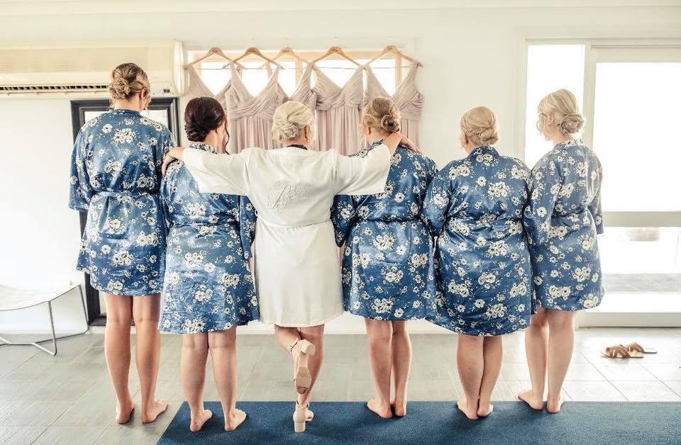 A bridal party with hair finished for the morning of the wedding
