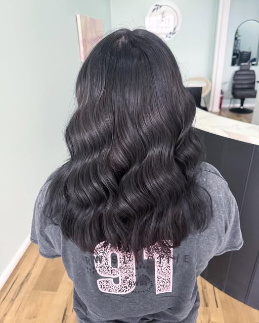A glossy dark brunette refreshed with a toner